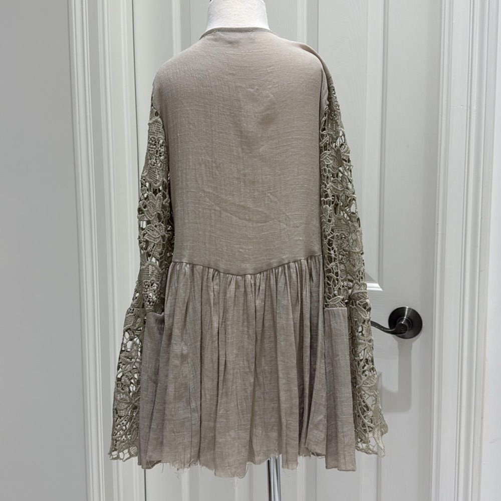 J Gee bohemian embroidered Raw Hem long sleeve beige size small - Picture 3 of 6